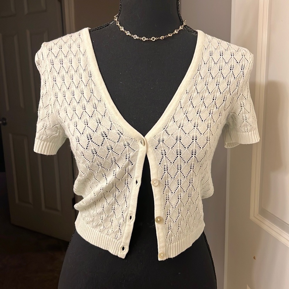 Lacy Divided Short Sleeve Cardigan